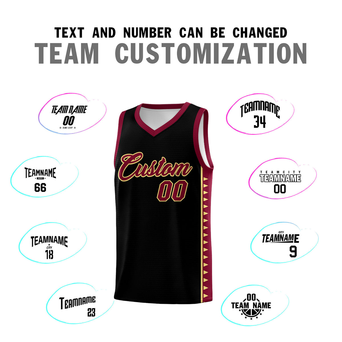 Custom Black Crimson Basketball Kits With Side Zigzag Pattern
