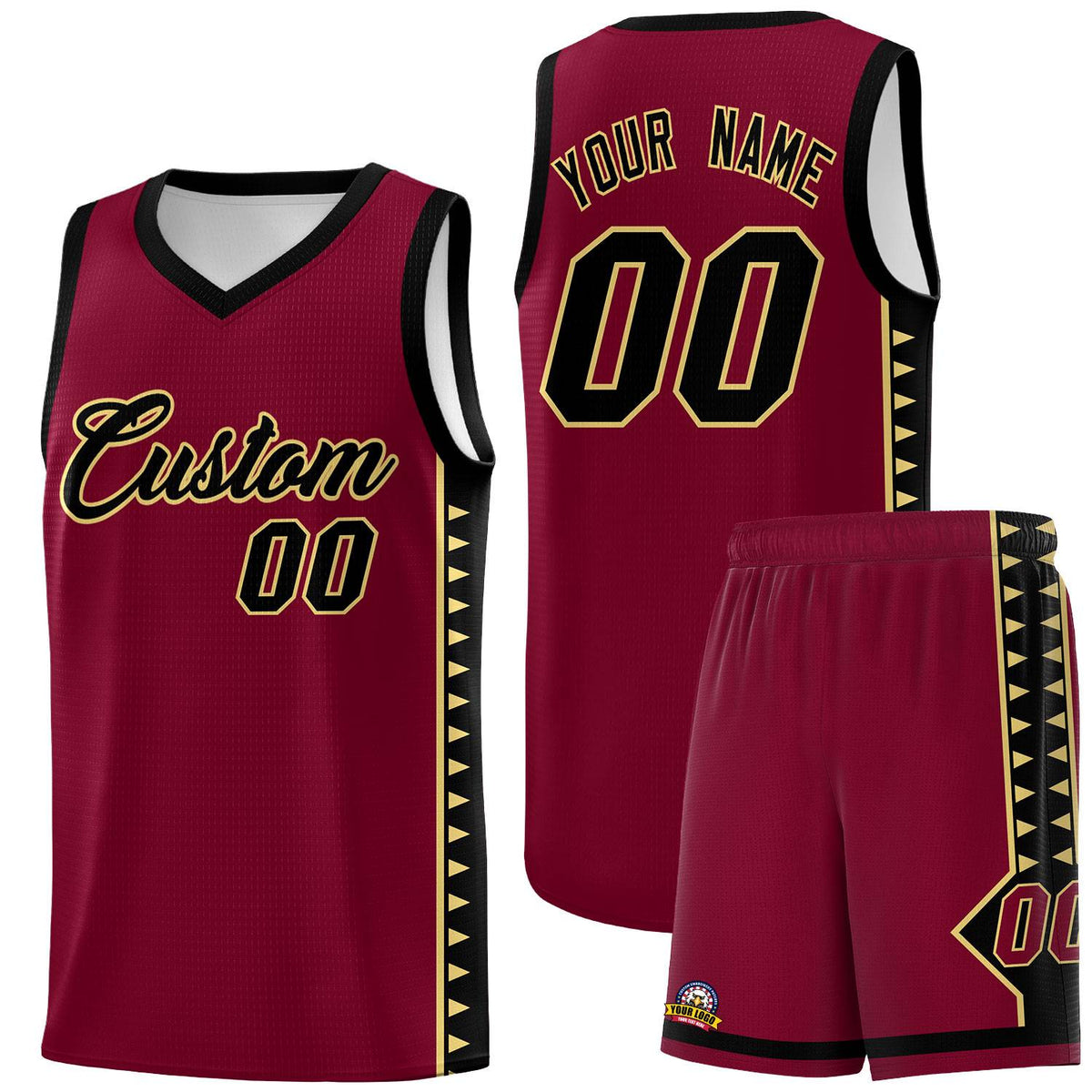 Custom Crimson Black Basketball Kits With Side Zigzag Pattern