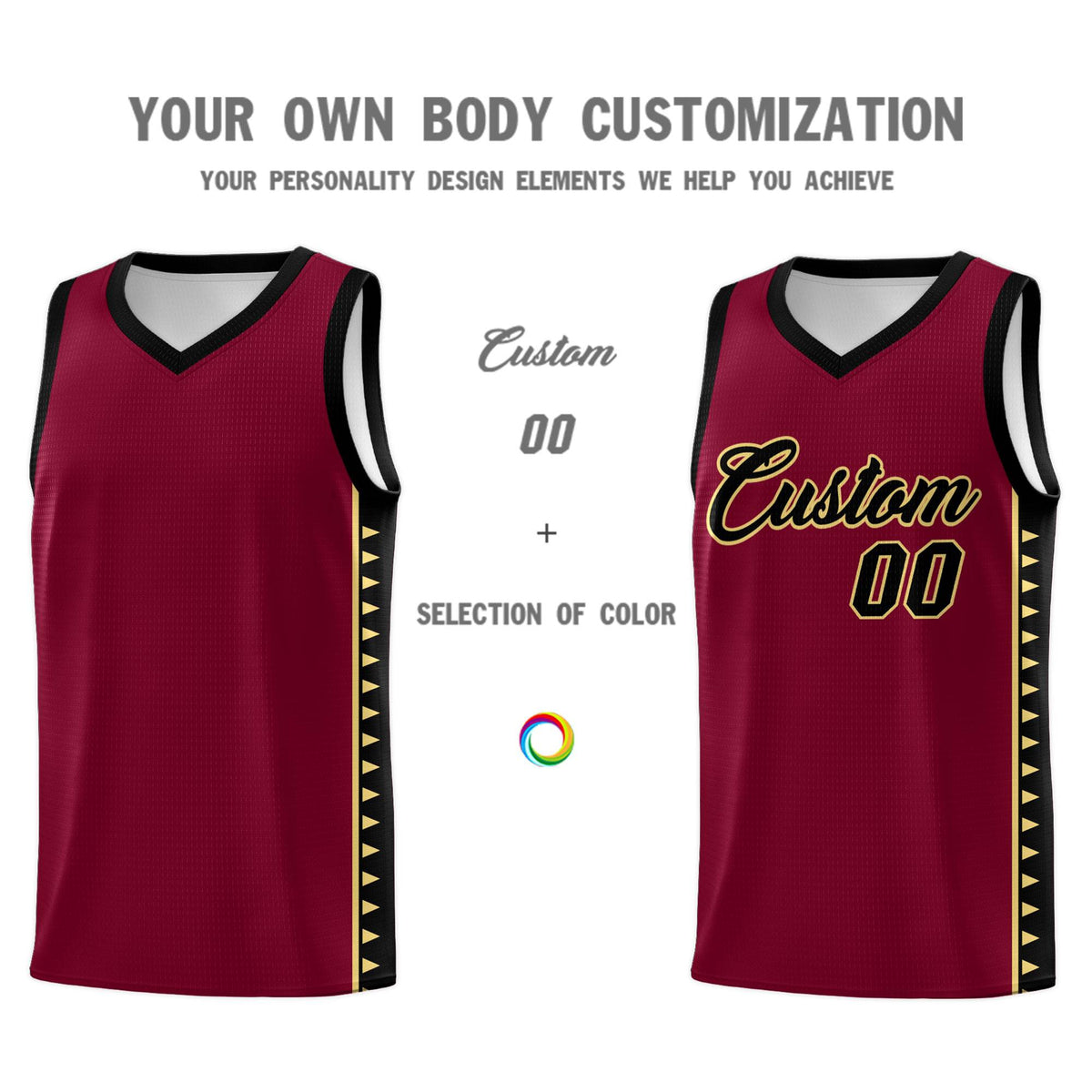 Custom Crimson Black Basketball Kits With Side Zigzag Pattern
