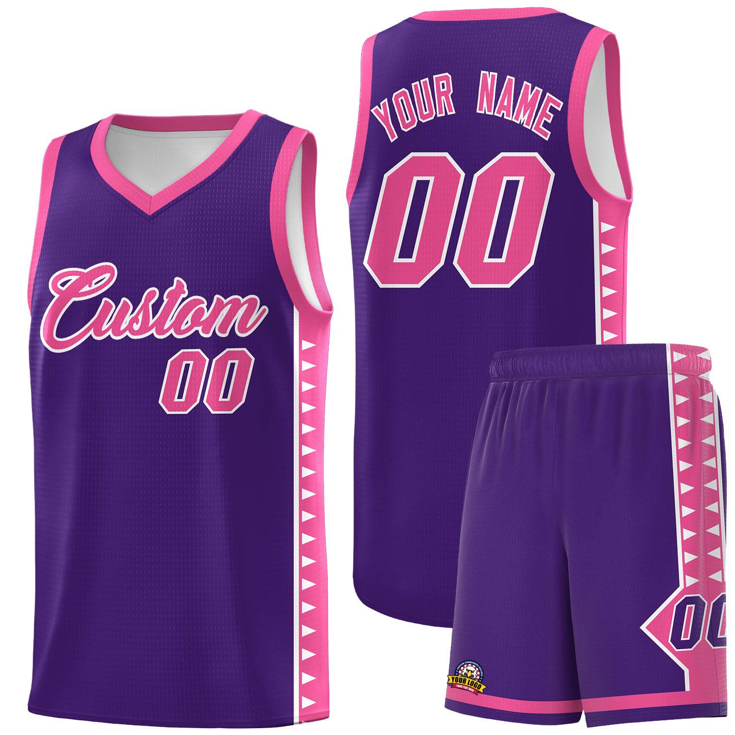 Custom Purple Pink Basketball Kits With Side Zigzag Pattern
