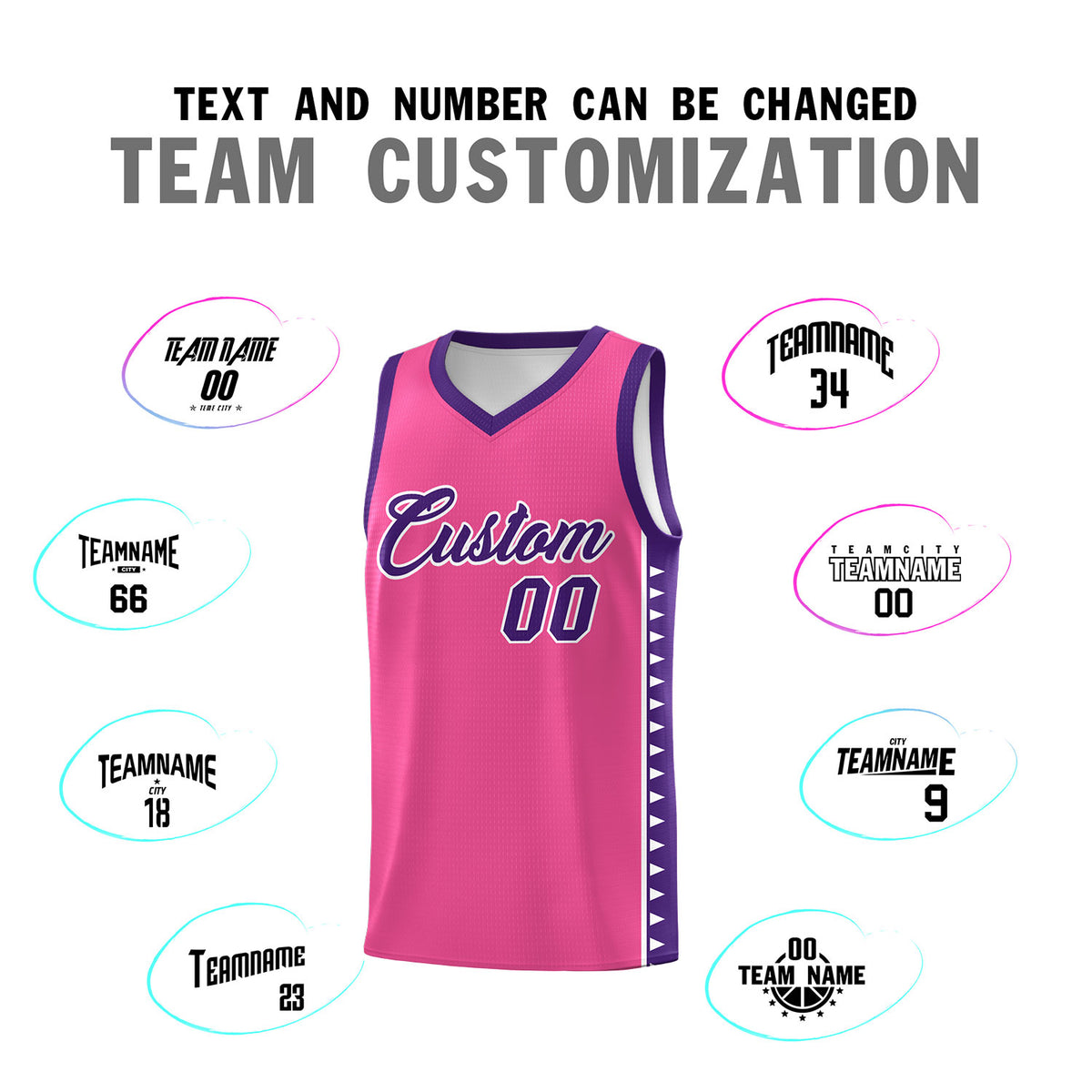 Custom Pink Purple Basketball Kits With Side Zigzag Pattern