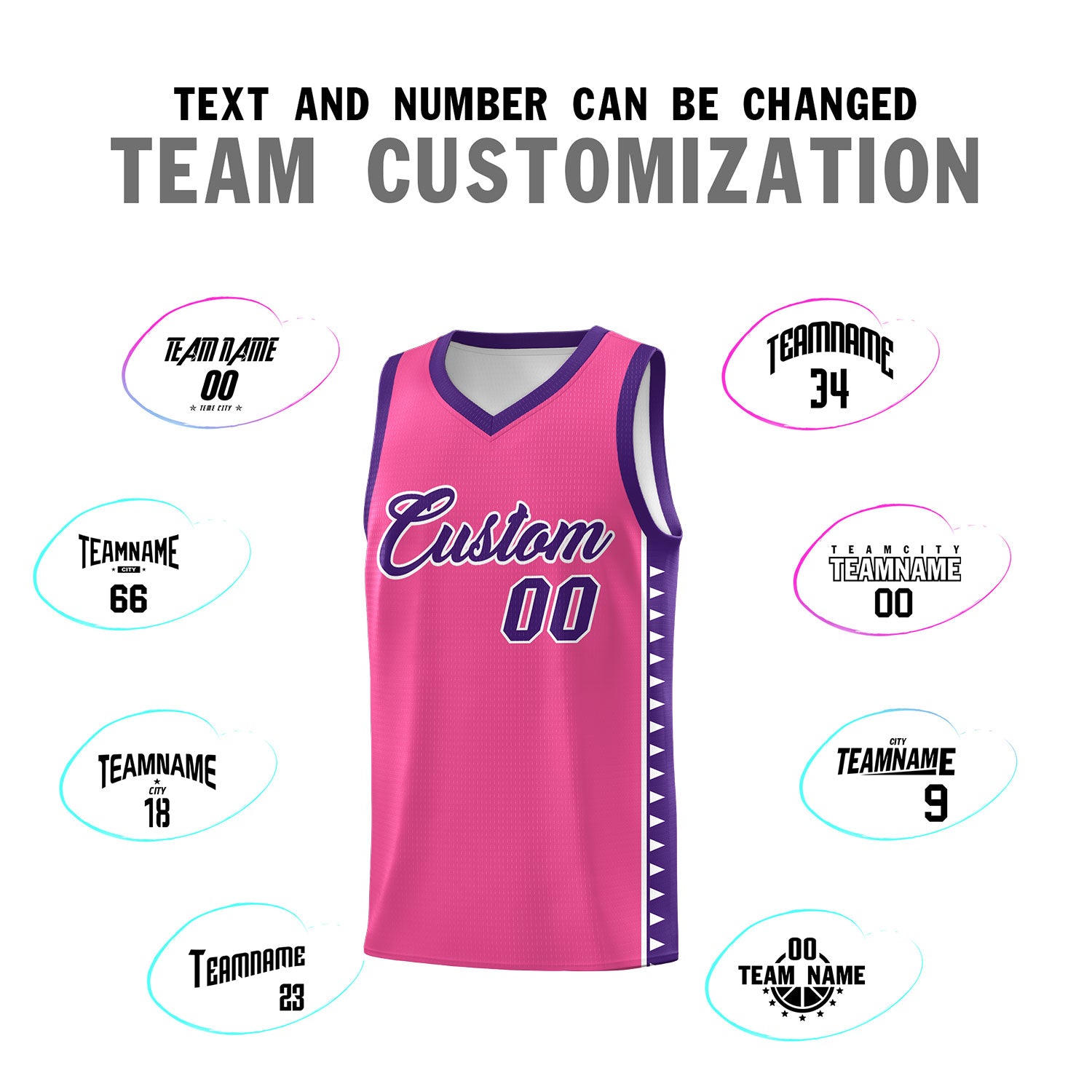 Custom Pink Purple Basketball Kits With Side Zigzag Pattern