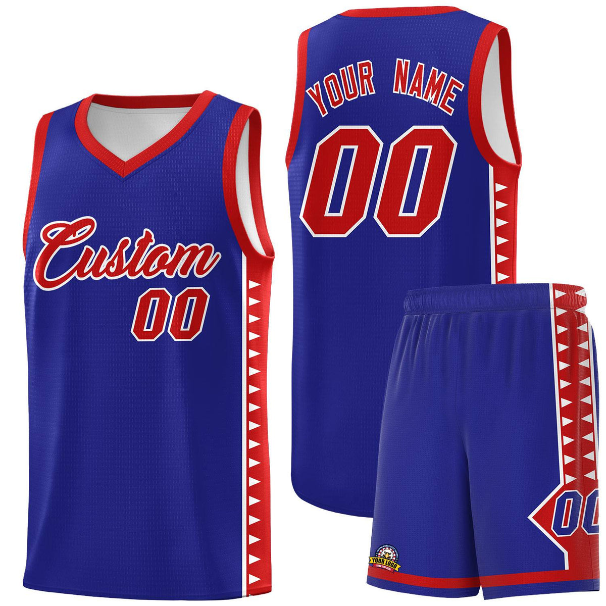 Custom Royal Red Basketball Kits With Side Zigzag Pattern