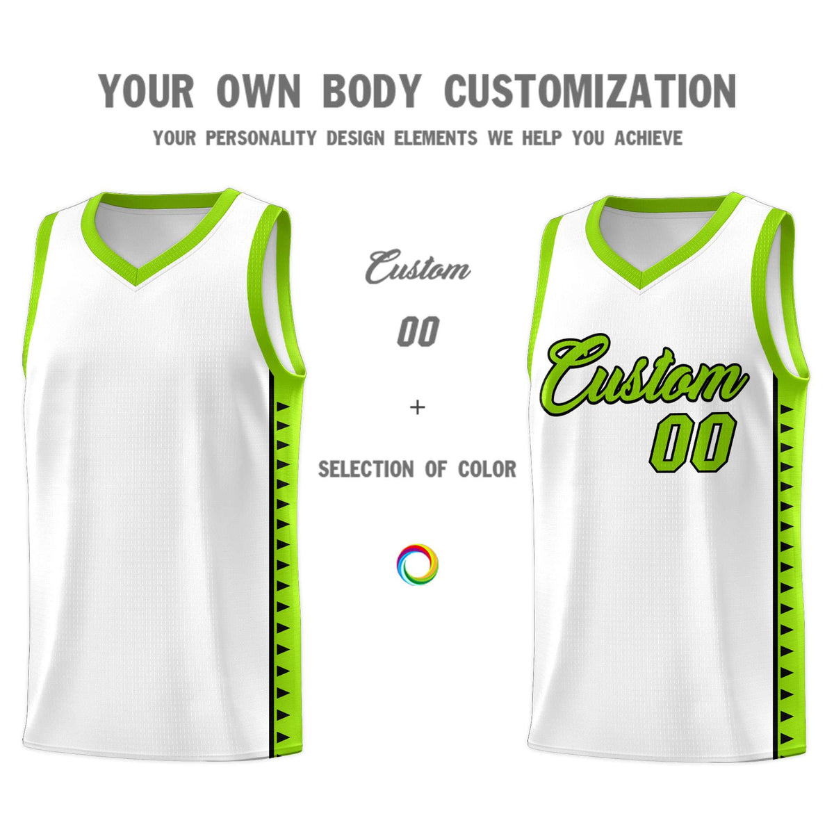 Custom White Neon Green Basketball Kits With Side Zigzag Pattern