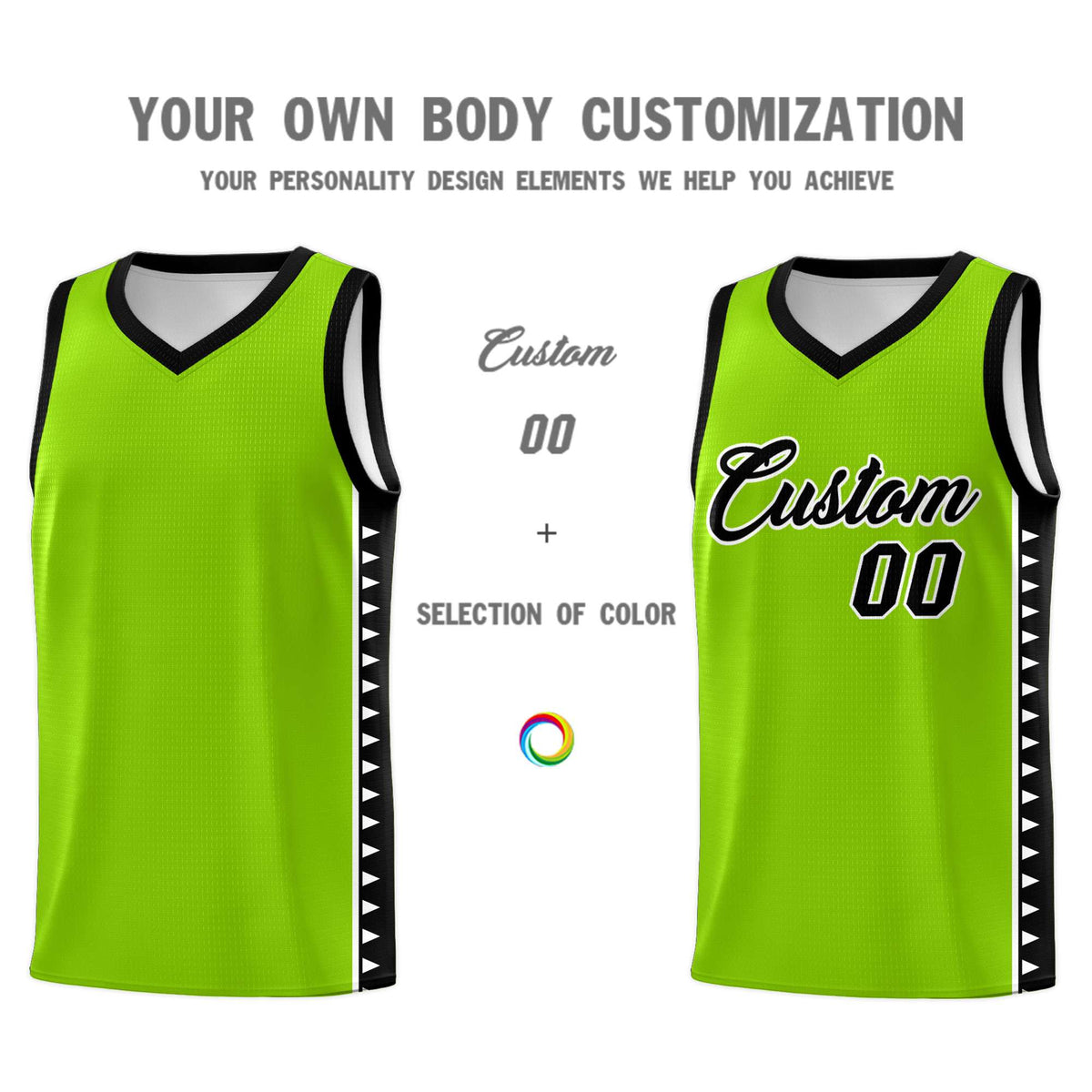 Custom Neon Green Black Basketball Kits With Side Zigzag Pattern