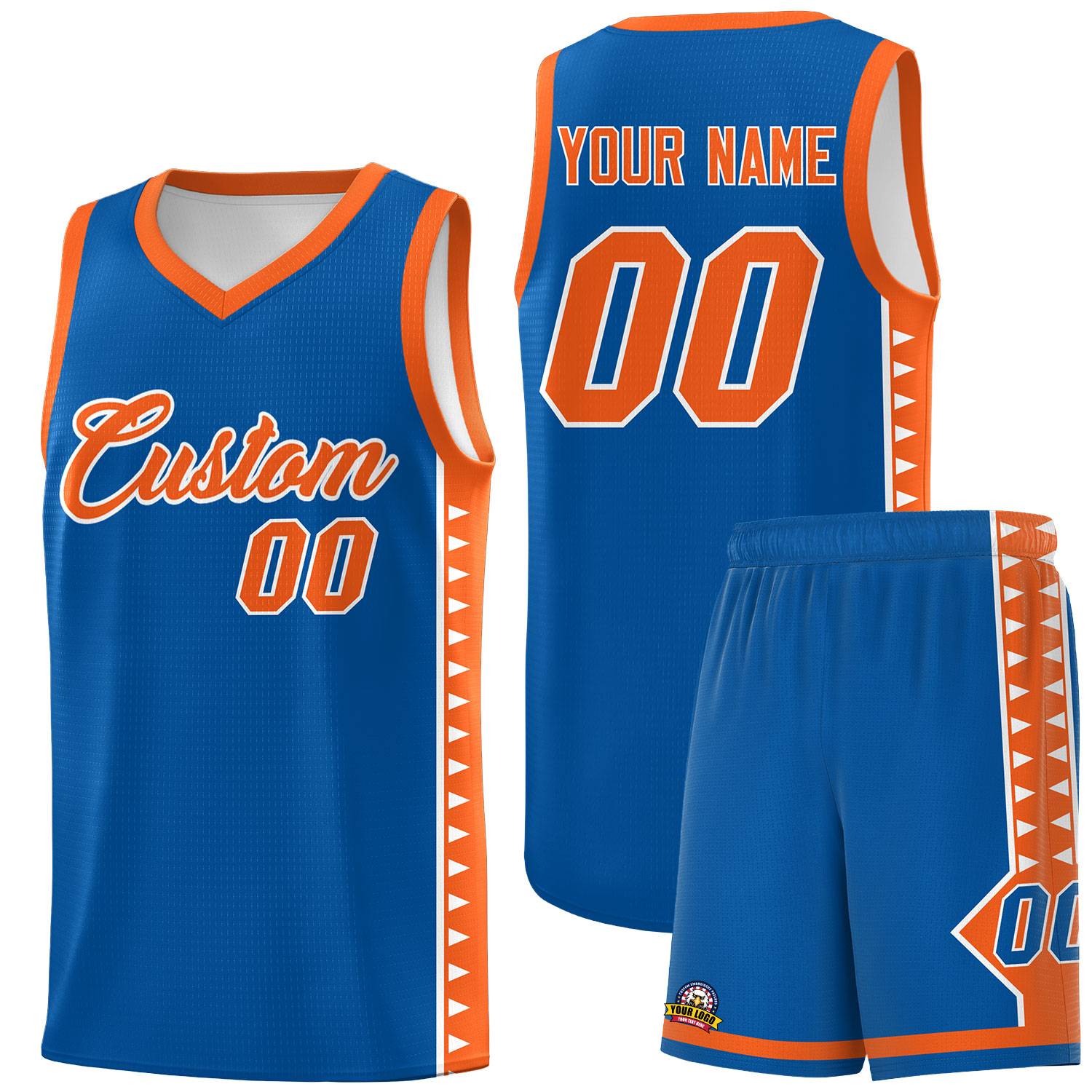 Custom Royal Orange Basketball Kits With Side Zigzag Pattern
