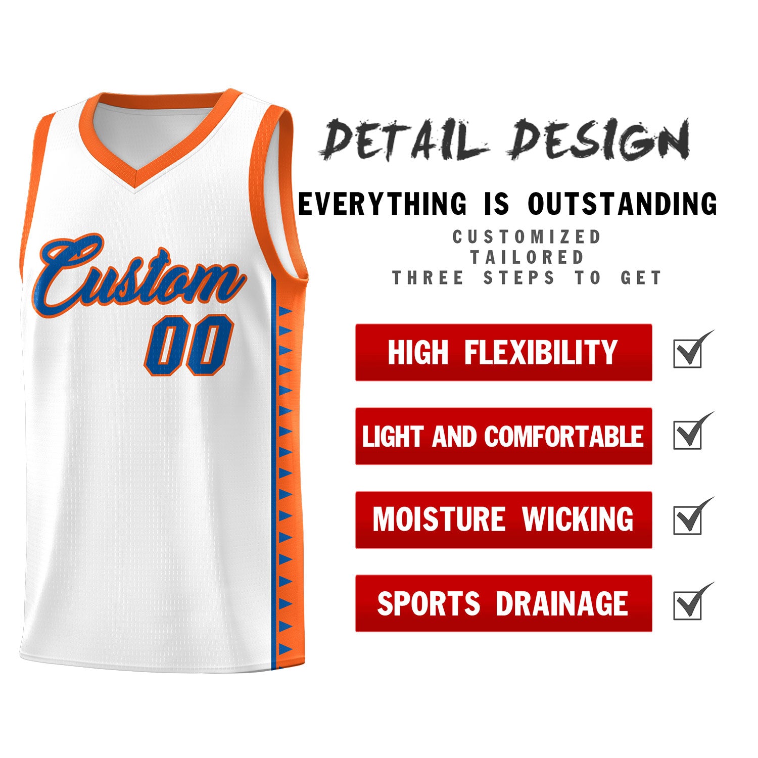 Custom White Orange Basketball Kits With Side Zigzag Pattern