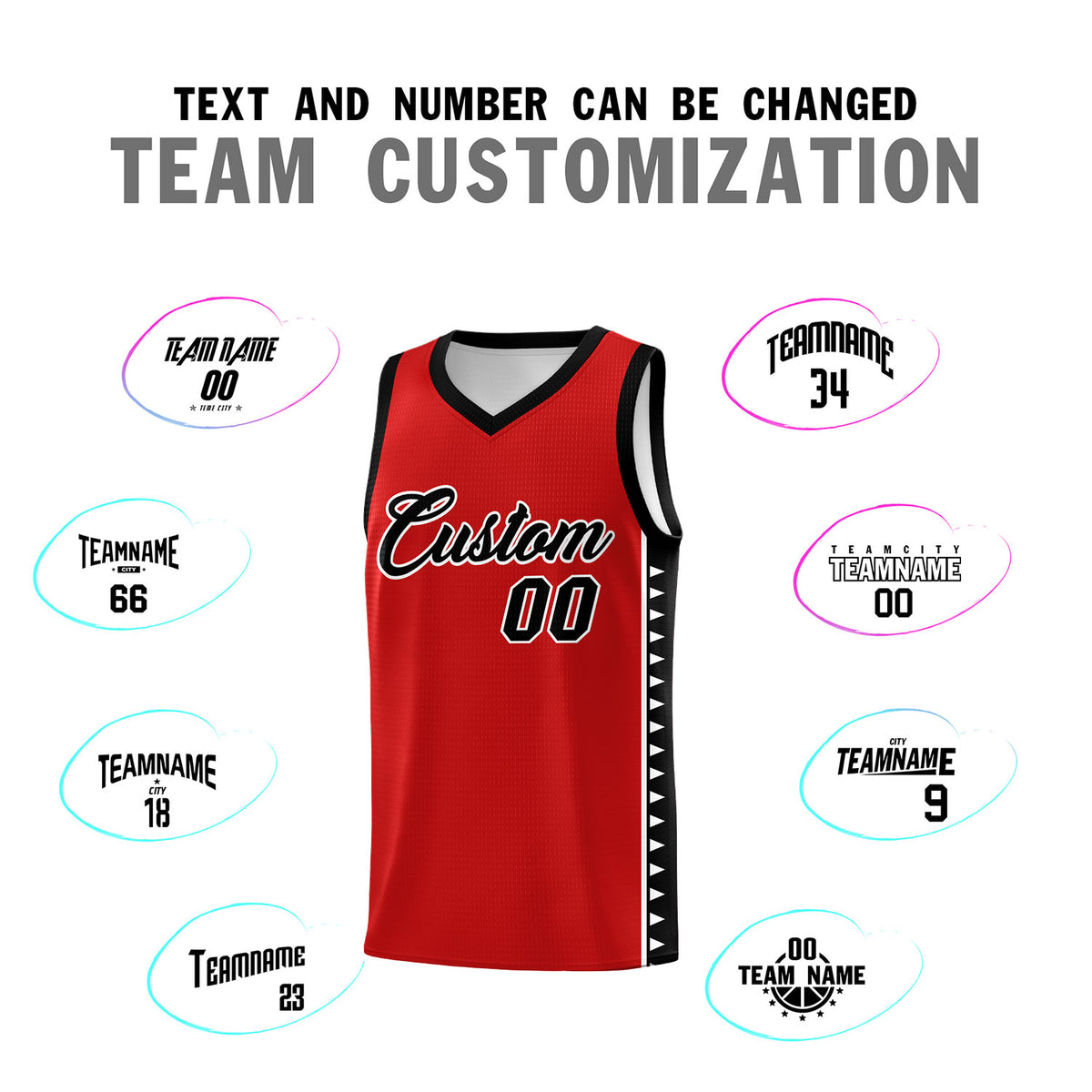 Custom Red Black Basketball Kits With Side Zigzag Pattern