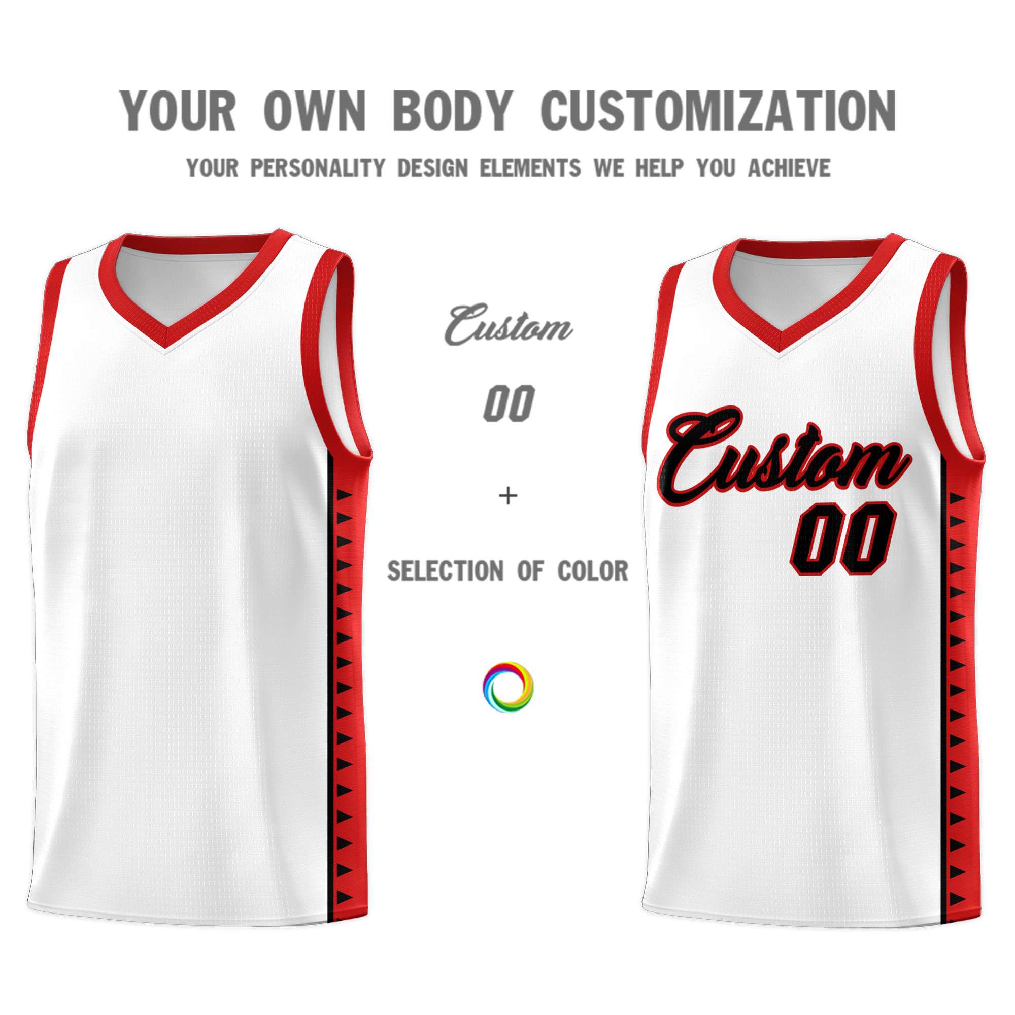 Custom White Red Basketball Kits With Side Zigzag Pattern
