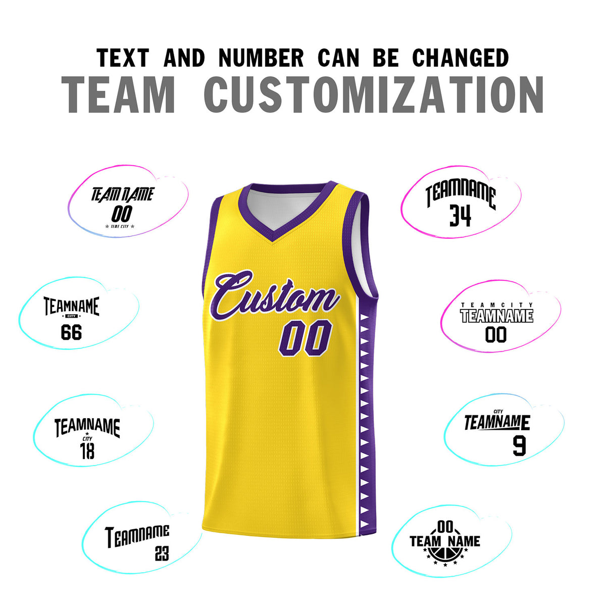 Custom Gold Purple Basketball Kits With Side Zigzag Pattern