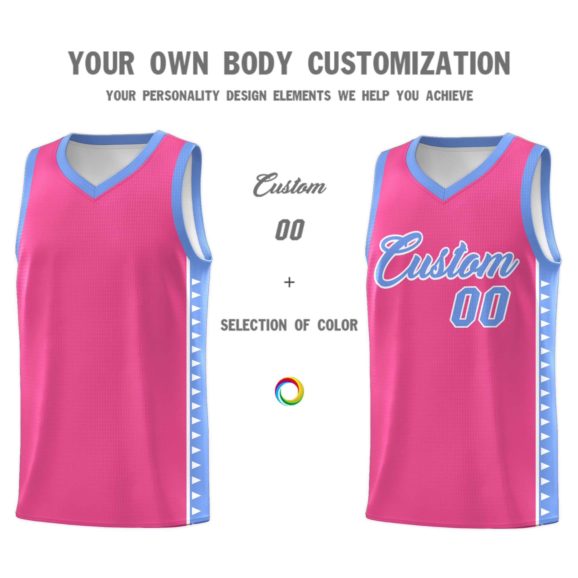 Custom Pink Light Blue Basketball Kits With Side Zigzag Pattern