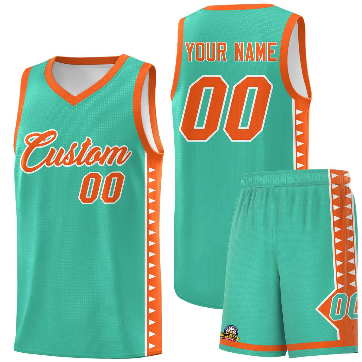 Custom Bright Green Orange Basketball Kits With Side Zigzag Pattern