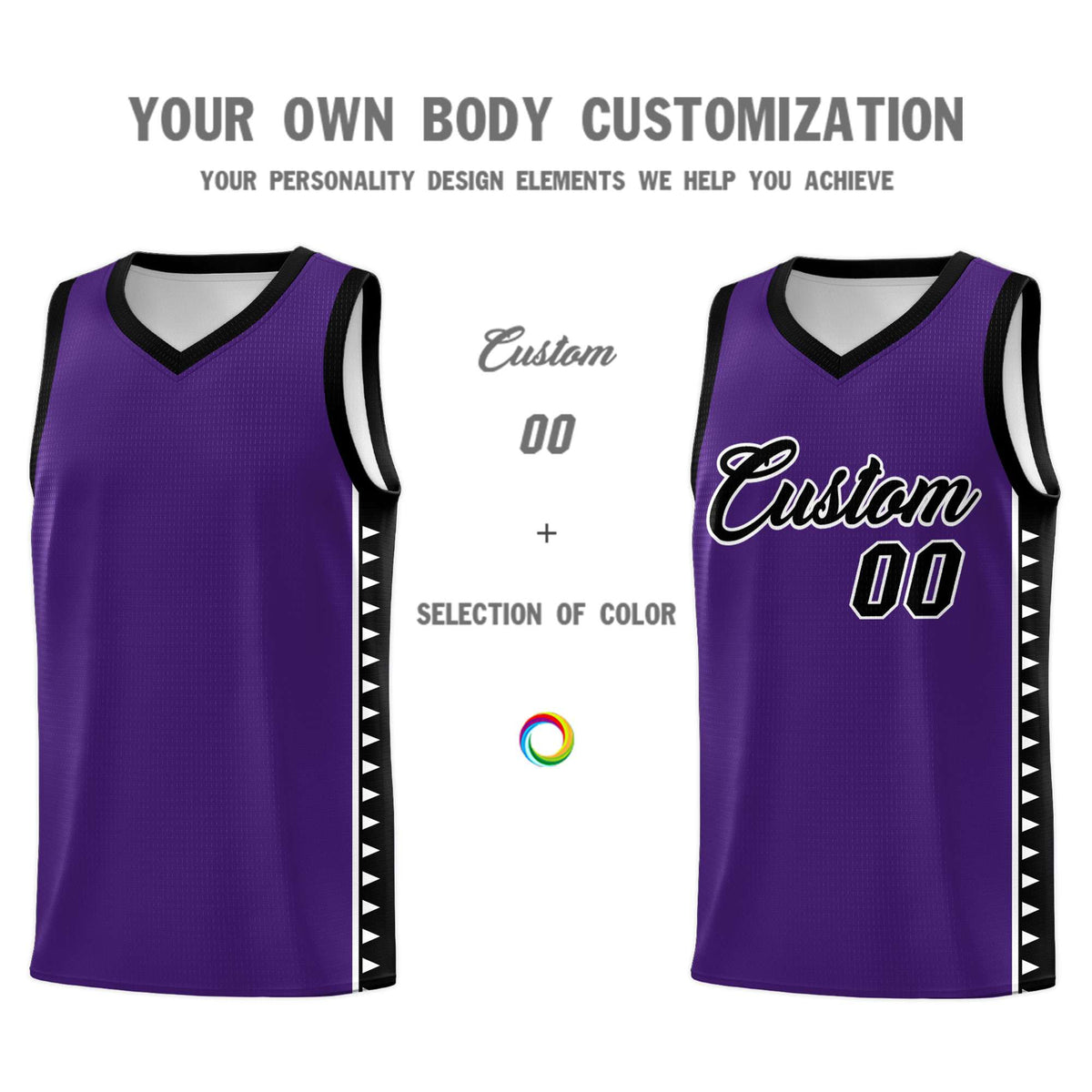 Custom Purple Black Basketball Kits With Side Zigzag Pattern