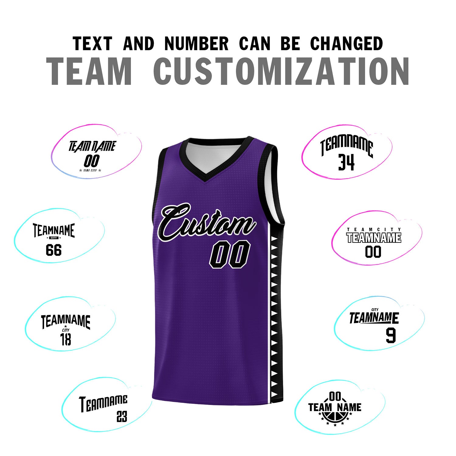 Custom Purple Black Basketball Kits With Side Zigzag Pattern