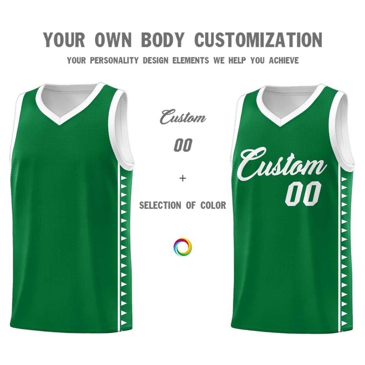 Custom Kelly Green White Basketball Kits With Side Zigzag Pattern