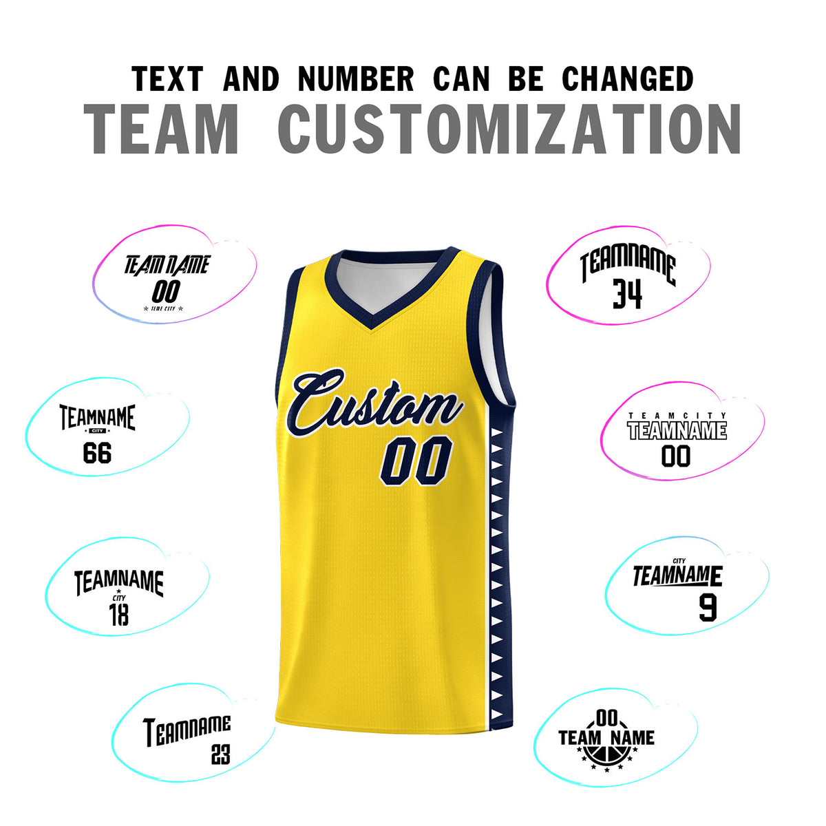 Custom Gold Navy Basketball Kits With Side Zigzag Pattern