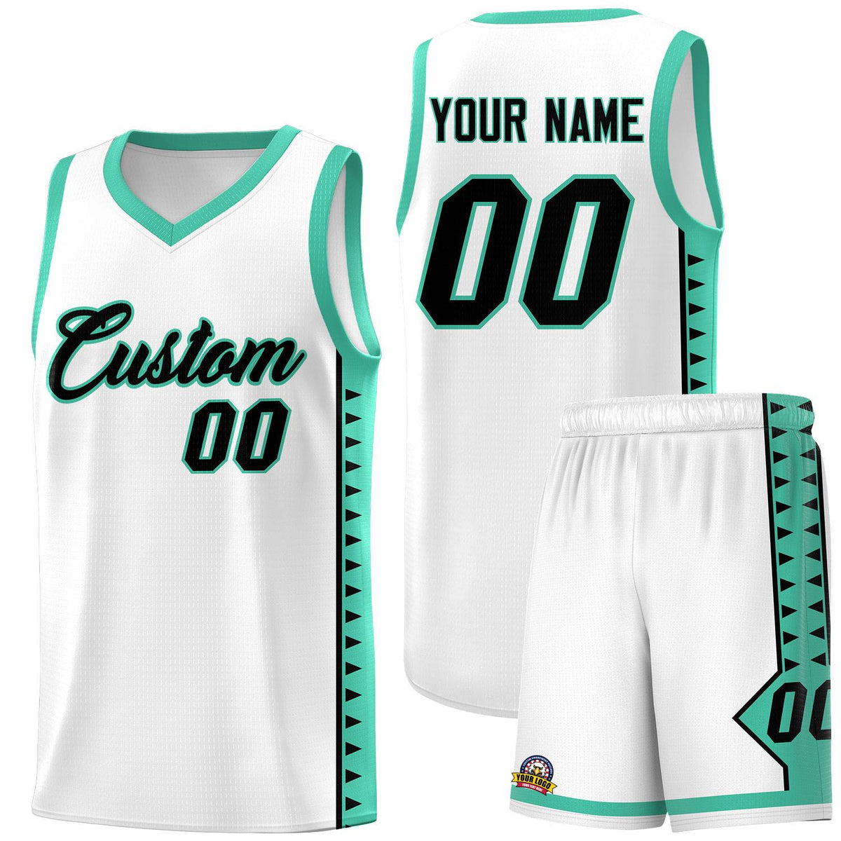 Custom White Bright Green Basketball Kits With Side Zigzag Pattern
