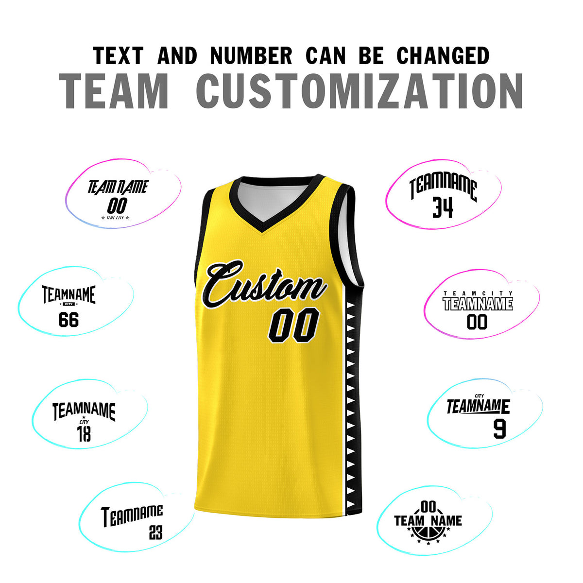 Custom Gold Black Basketball Kits With Side Zigzag Pattern