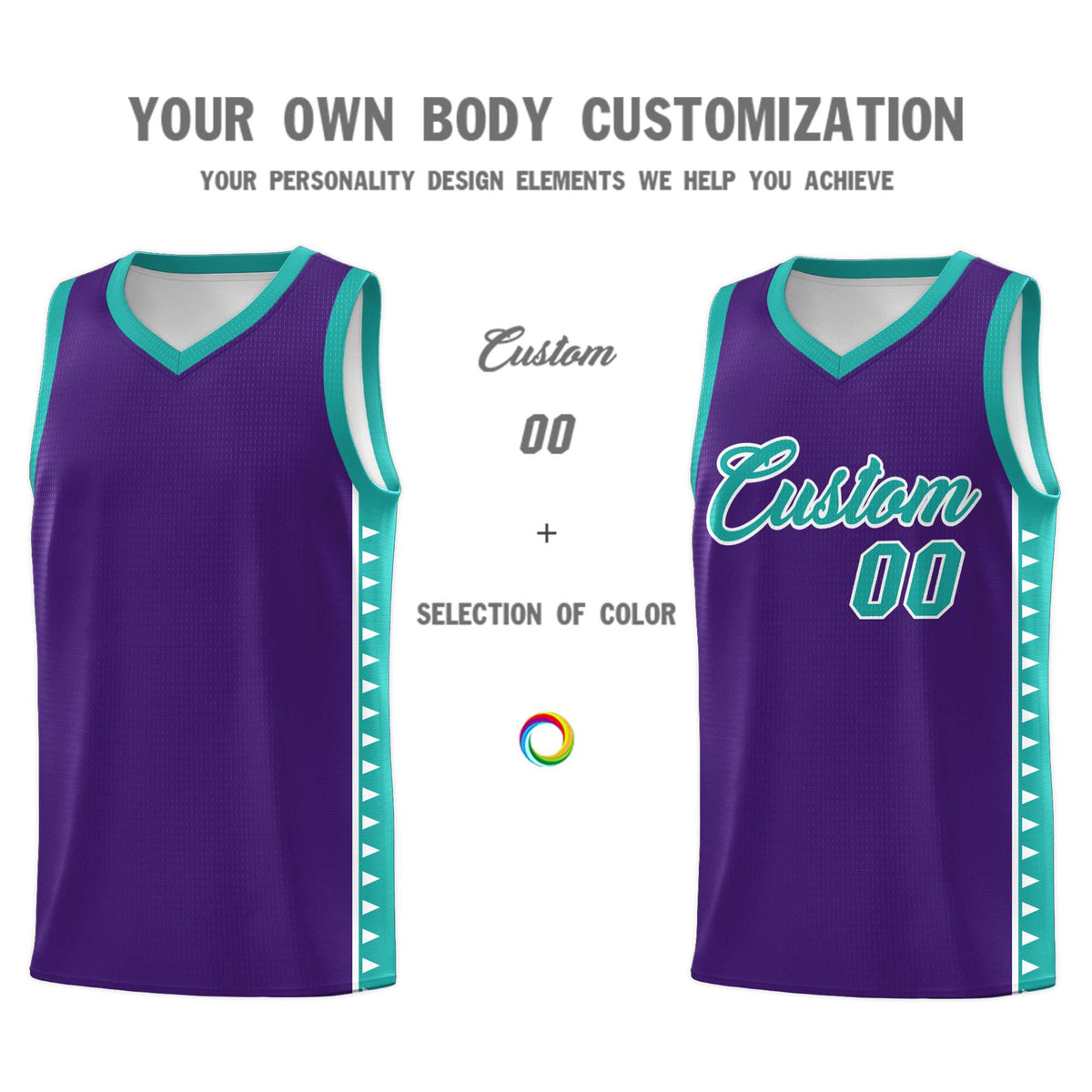 Custom Purple Aqua Basketball Kits With Side Zigzag Pattern