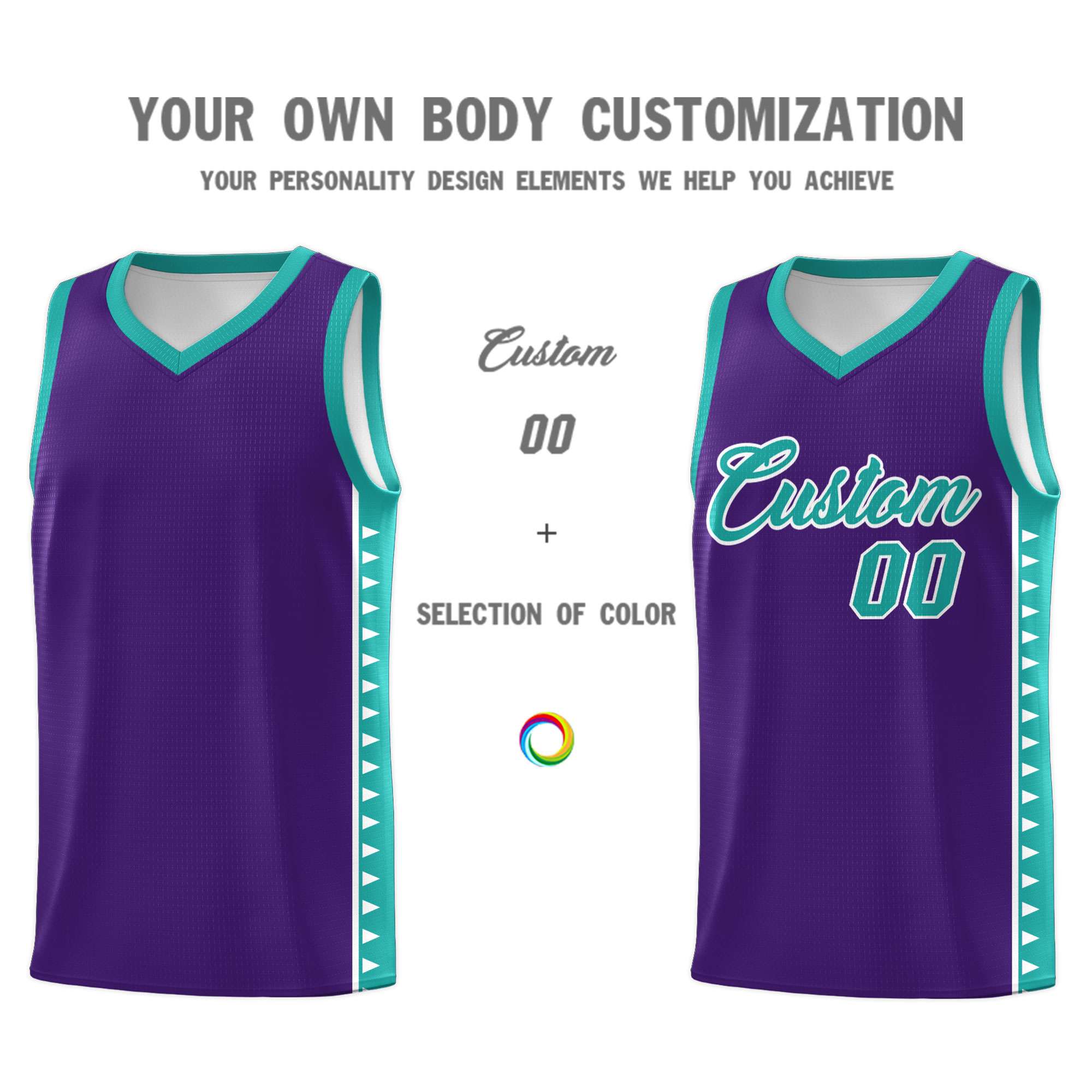 Custom Purple Aqua Basketball Kits With Side Zigzag Pattern
