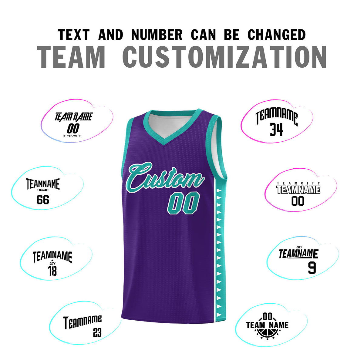 Custom Purple Aqua Basketball Kits With Side Zigzag Pattern
