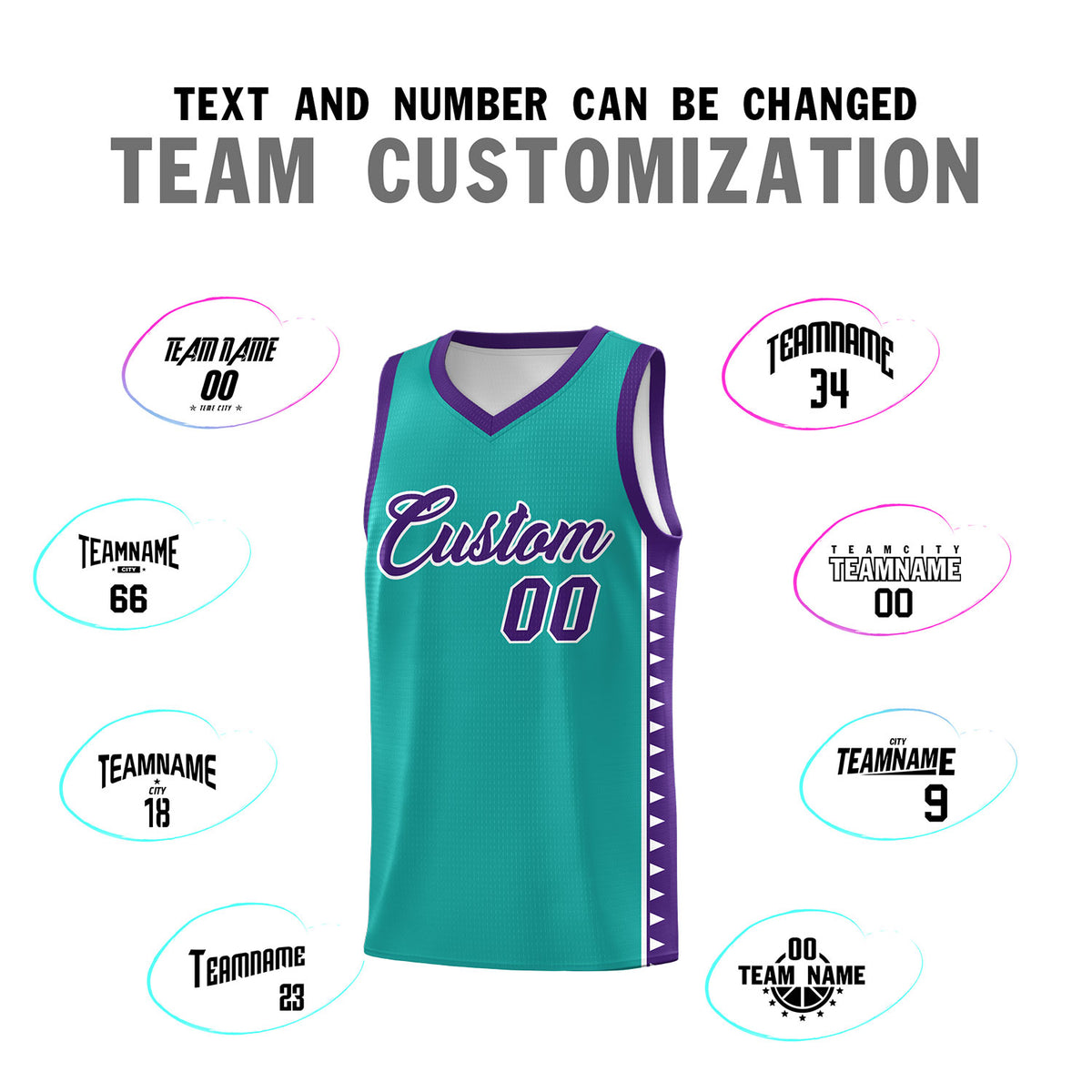 Custom Aqua Purple Basketball Kits With Side Zigzag Pattern