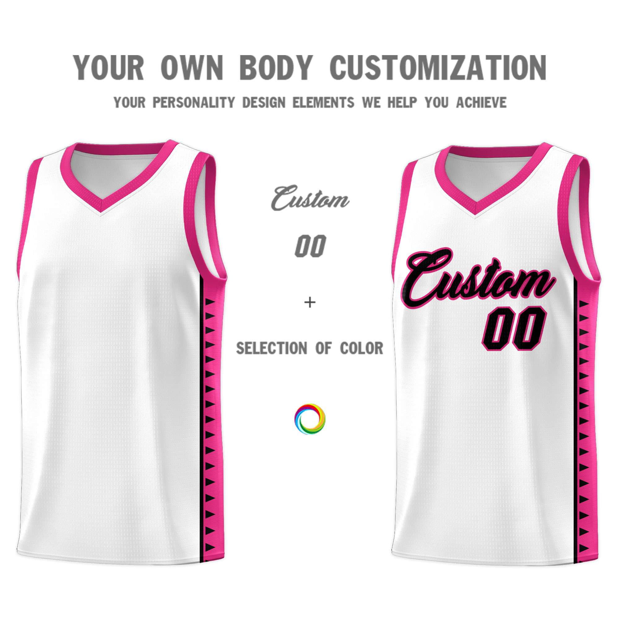 Custom White Rose Red Basketball Kits With Side Zigzag Pattern