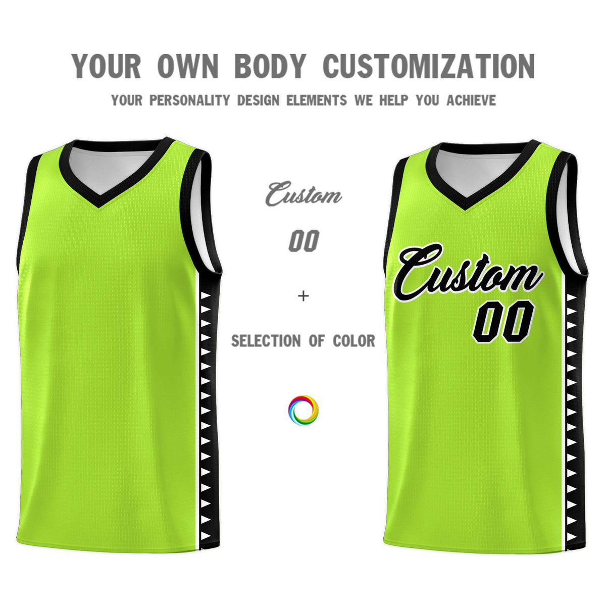 Custom Neon Green Black Basketball Kits With Side Zigzag Pattern