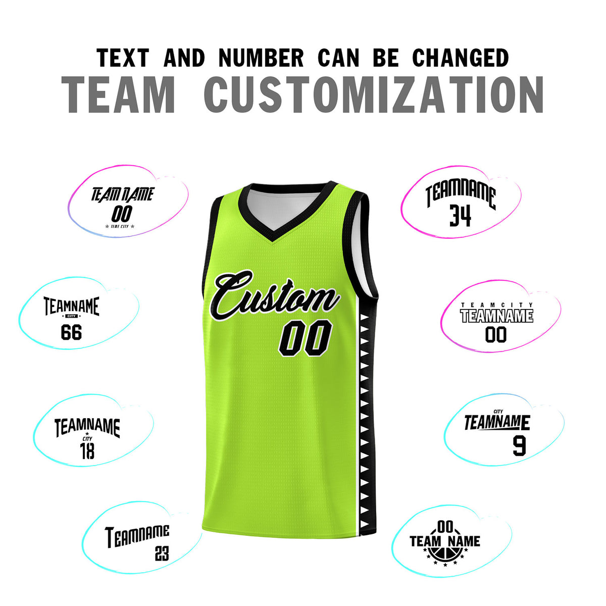 Custom Neon Green Black Basketball Kits With Side Zigzag Pattern