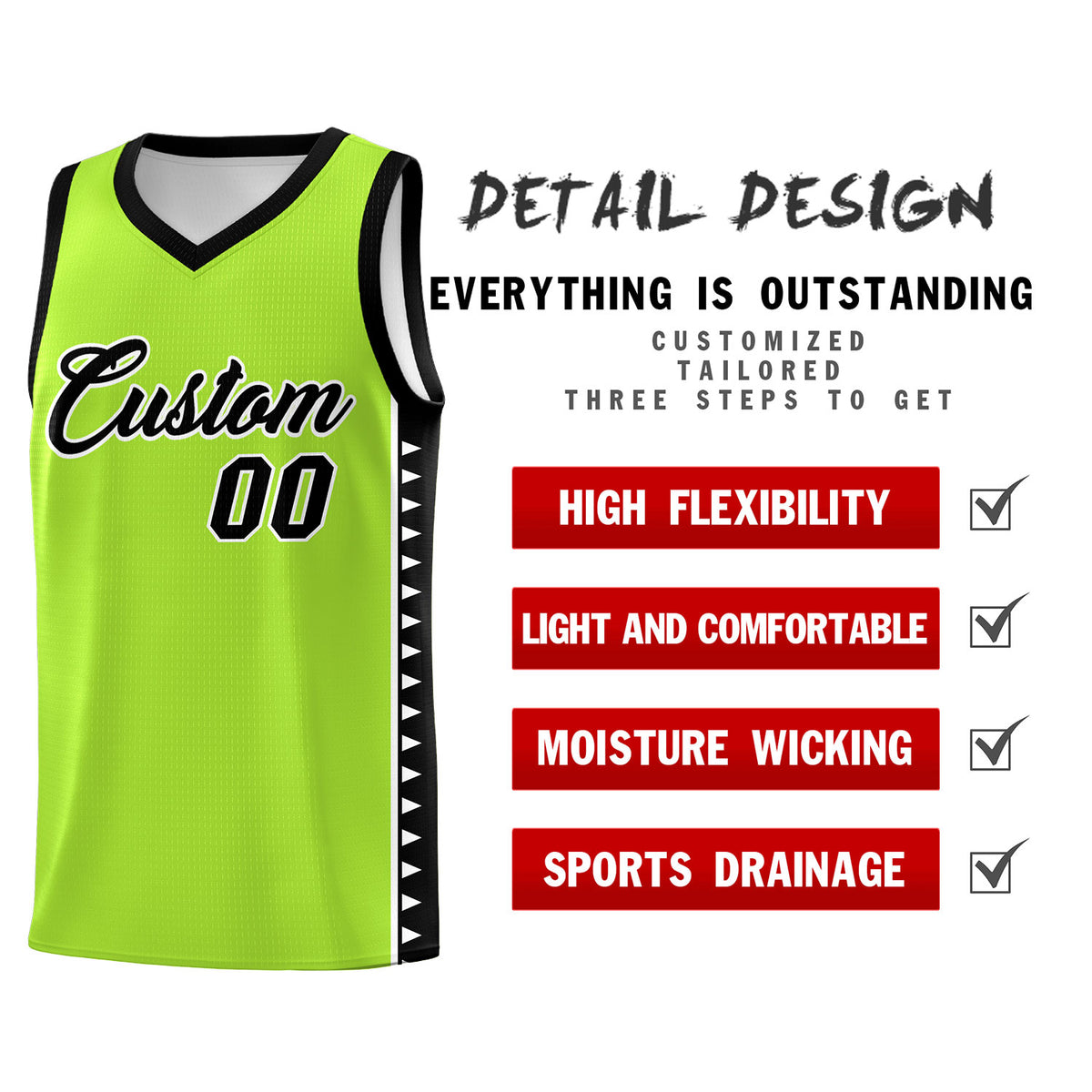 Custom Neon Green Black Basketball Kits With Side Zigzag Pattern
