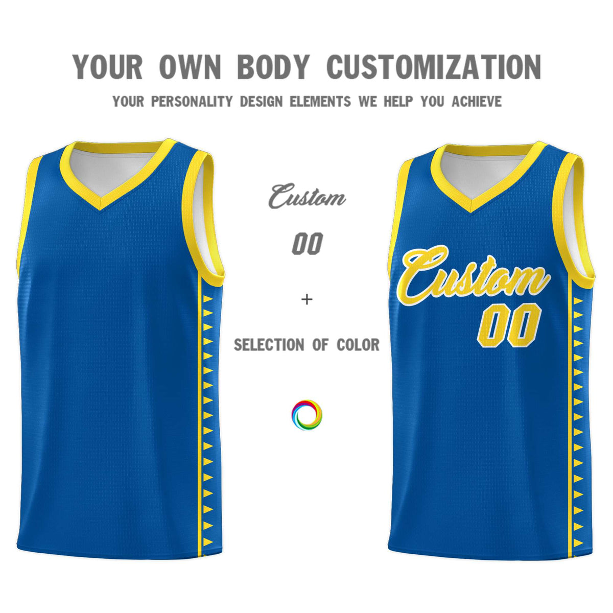 Custom Royal Gold Basketball Kits With Side Zigzag Pattern