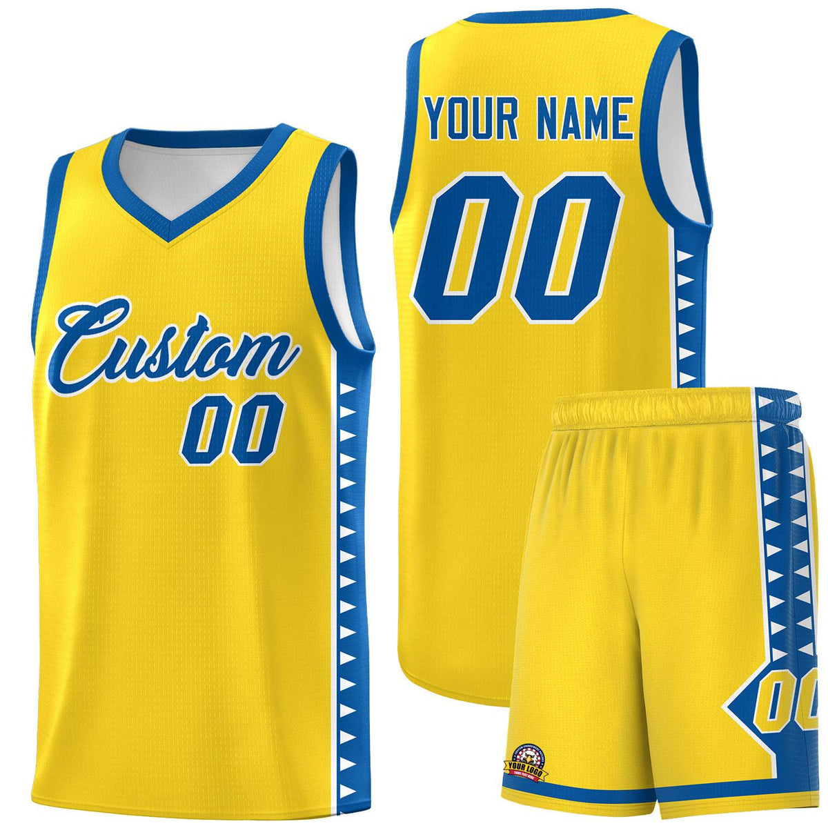 Custom Gold Royal Basketball Kits With Side Zigzag Pattern