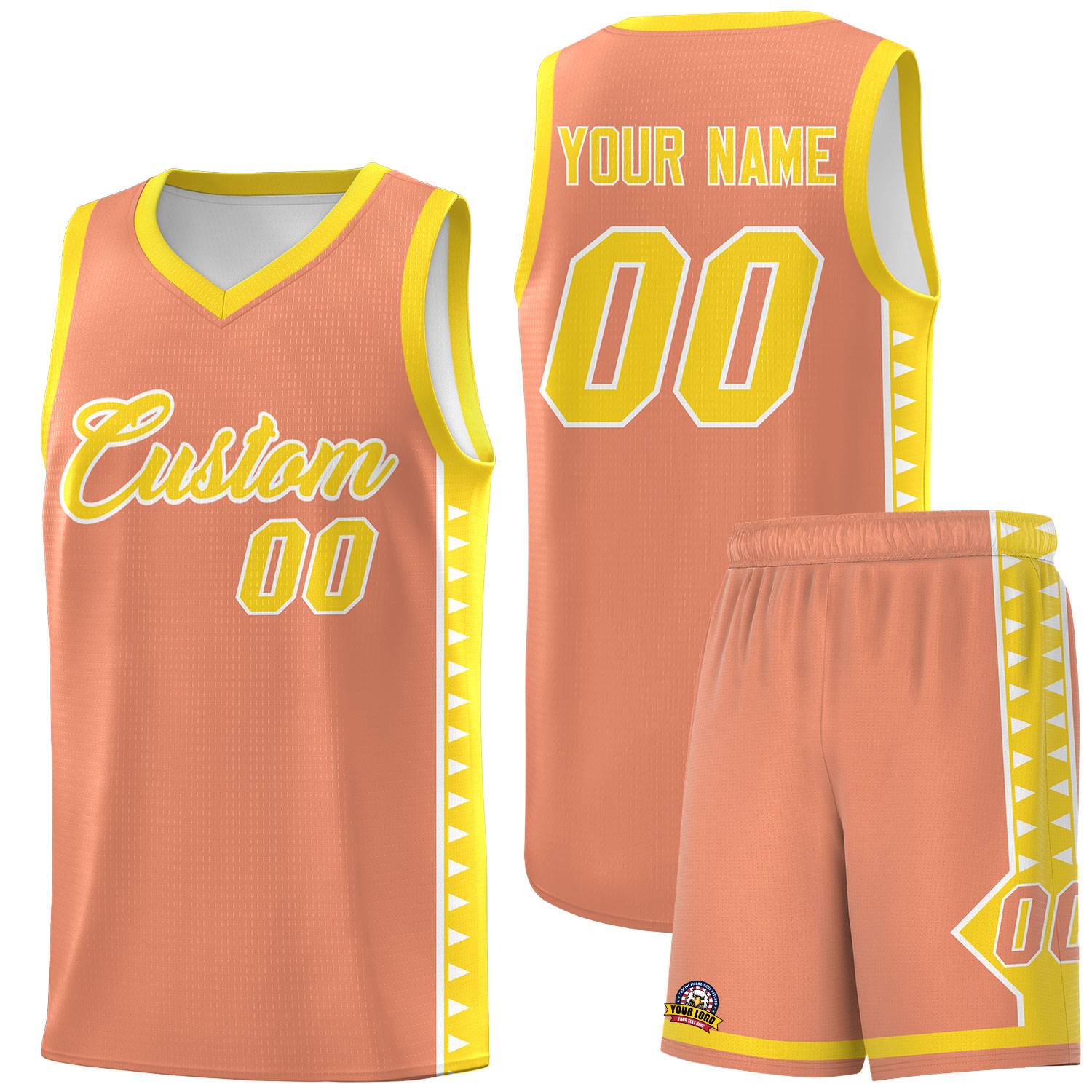 Custom Light Orange Gold Basketball Kits With Side Zigzag Pattern