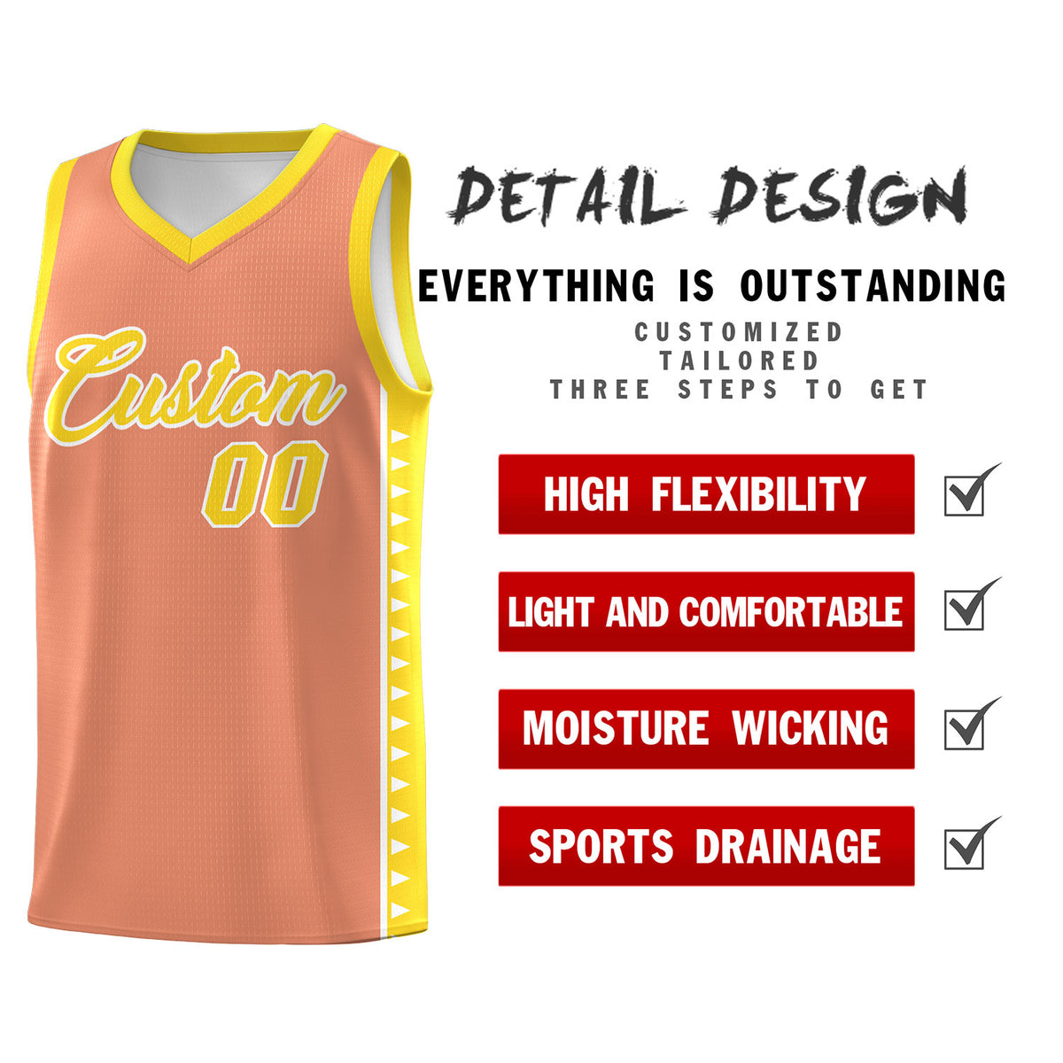 Custom Light Orange Gold Basketball Kits With Side Zigzag Pattern