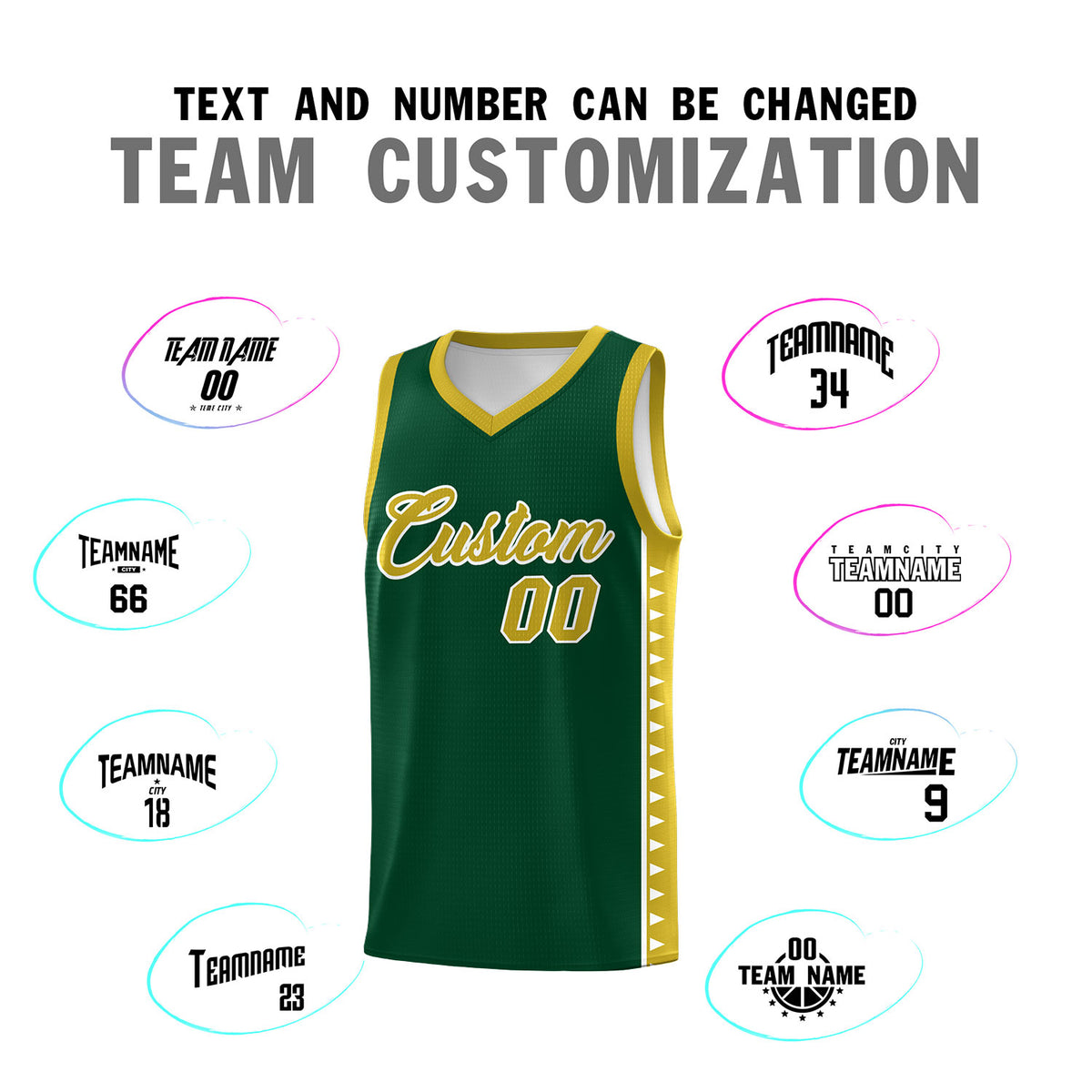 Custom Green Old Gold Basketball Kits With Side Zigzag Pattern