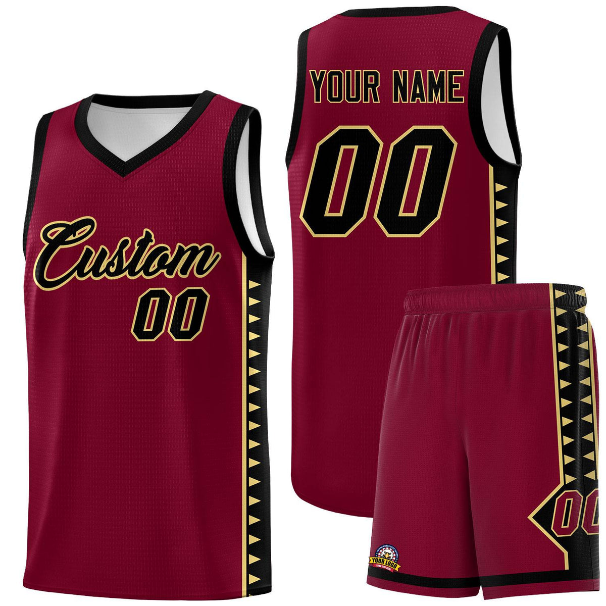 Custom Crimson Black Basketball Kits With Side Zigzag Pattern