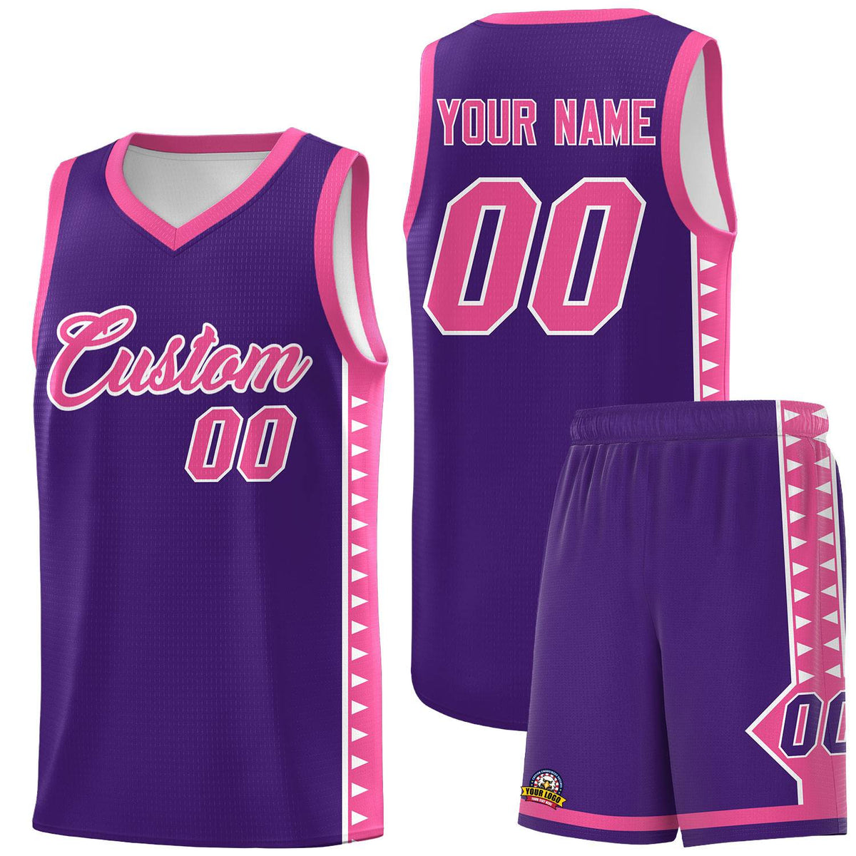 Custom Purple Pink Basketball Kits With Side Zigzag Pattern
