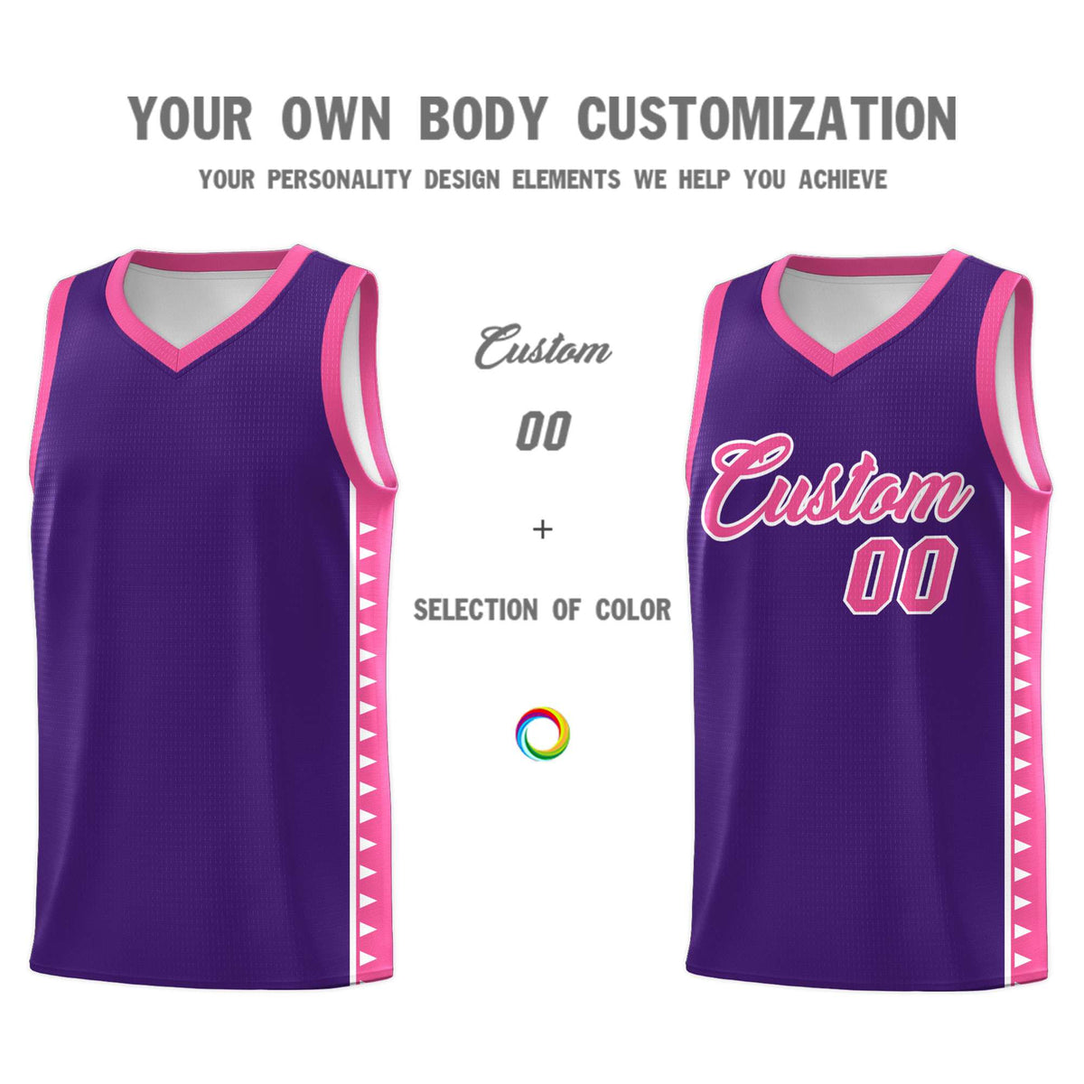 Custom Purple Pink Basketball Kits With Side Zigzag Pattern