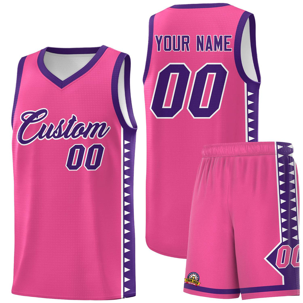 Custom Pink Purple Basketball Kits With Side Zigzag Pattern