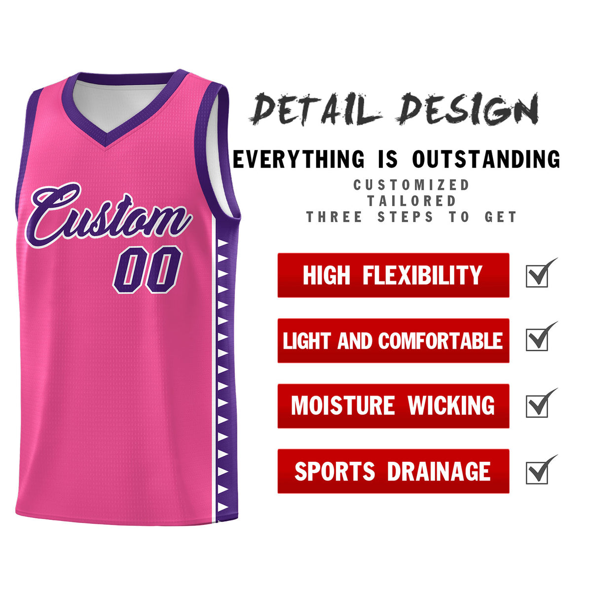 Custom Pink Purple Basketball Kits With Side Zigzag Pattern