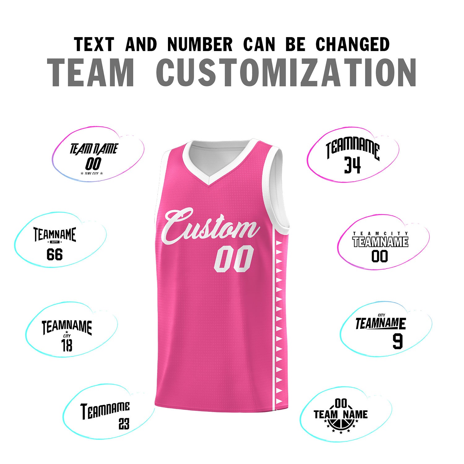 Custom Pink White Basketball Kits With Side Zigzag Pattern