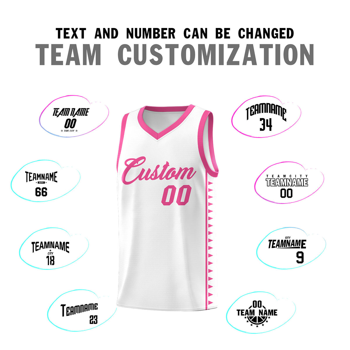 Custom White Pink Basketball Kits With Side Zigzag Pattern