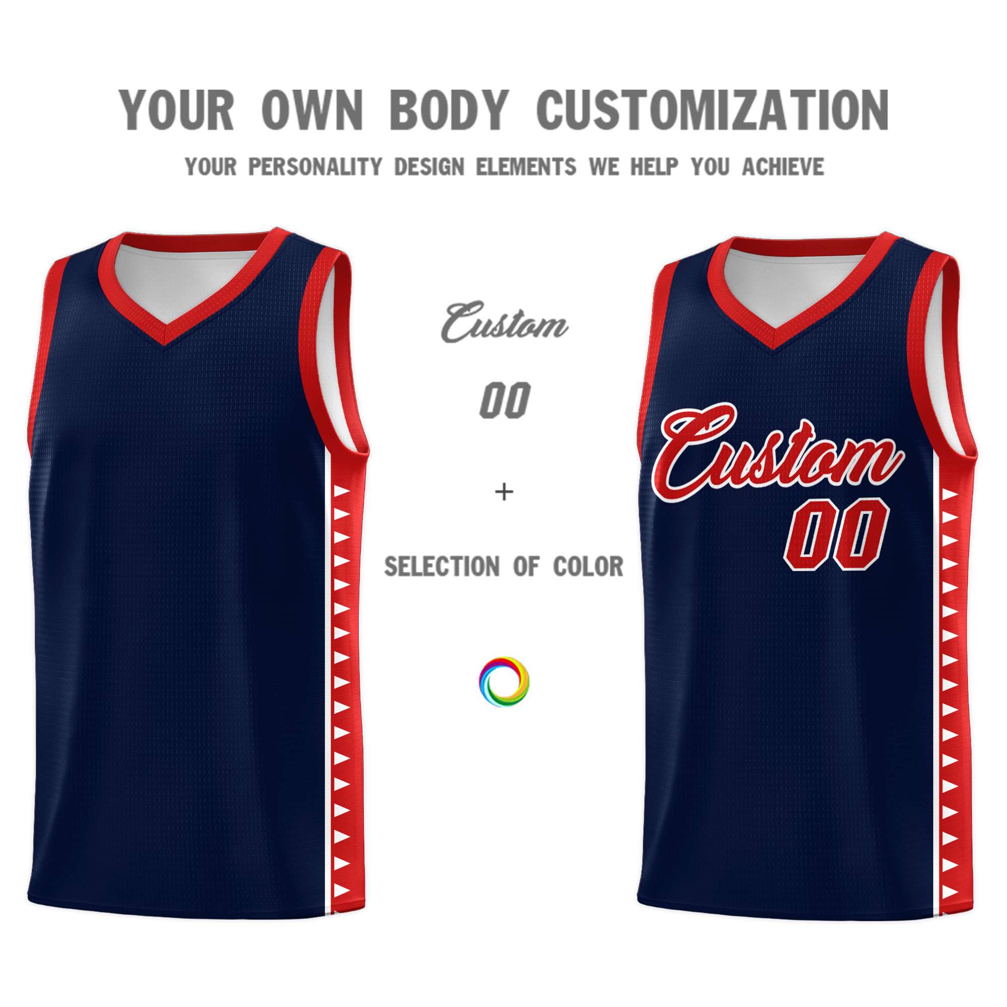 Custom Navy Red Basketball Kits With Side Zigzag Pattern