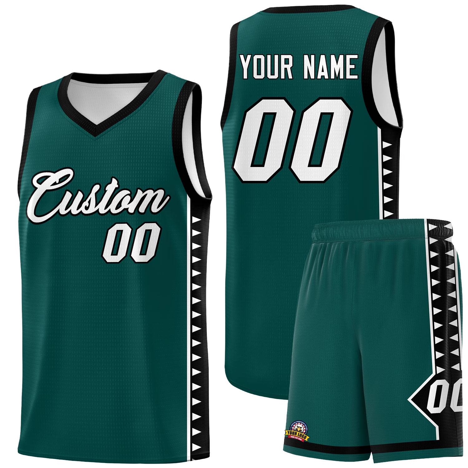 Custom Midnight Green Black Basketball Kits With Side Zigzag Pattern