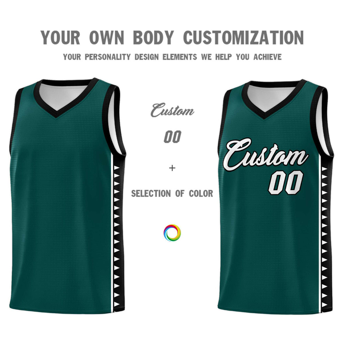 Custom Midnight Green Black Basketball Kits With Side Zigzag Pattern