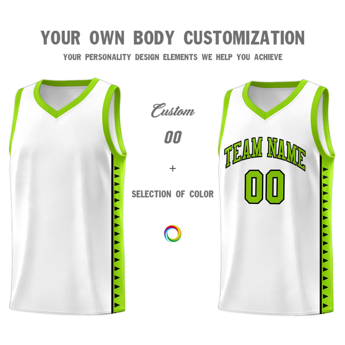 Custom White Neon Green Basketball Kits With Side Zigzag Pattern
