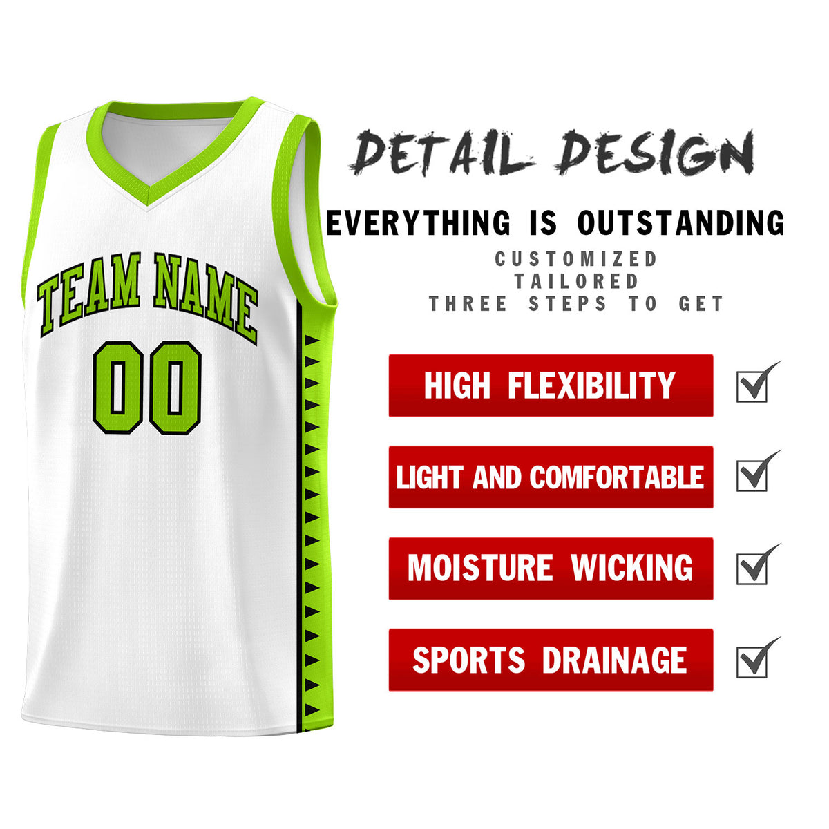 Custom White Neon Green Basketball Kits With Side Zigzag Pattern