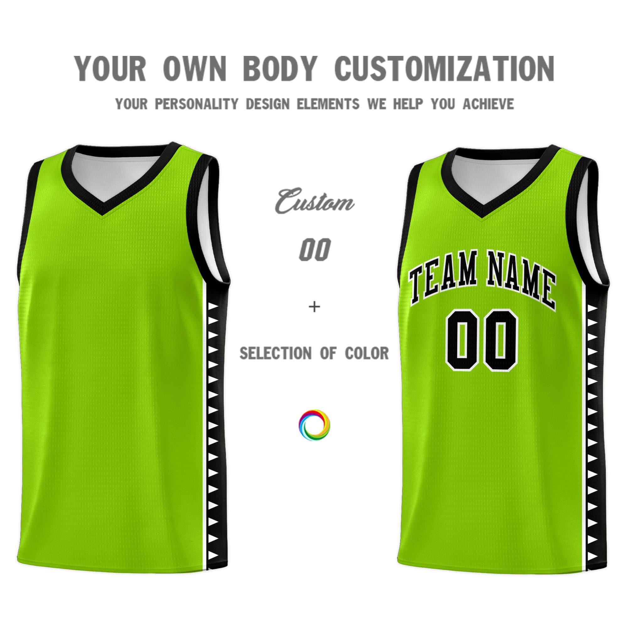 Custom Neon Green Black Basketball Kits With Side Zigzag Pattern