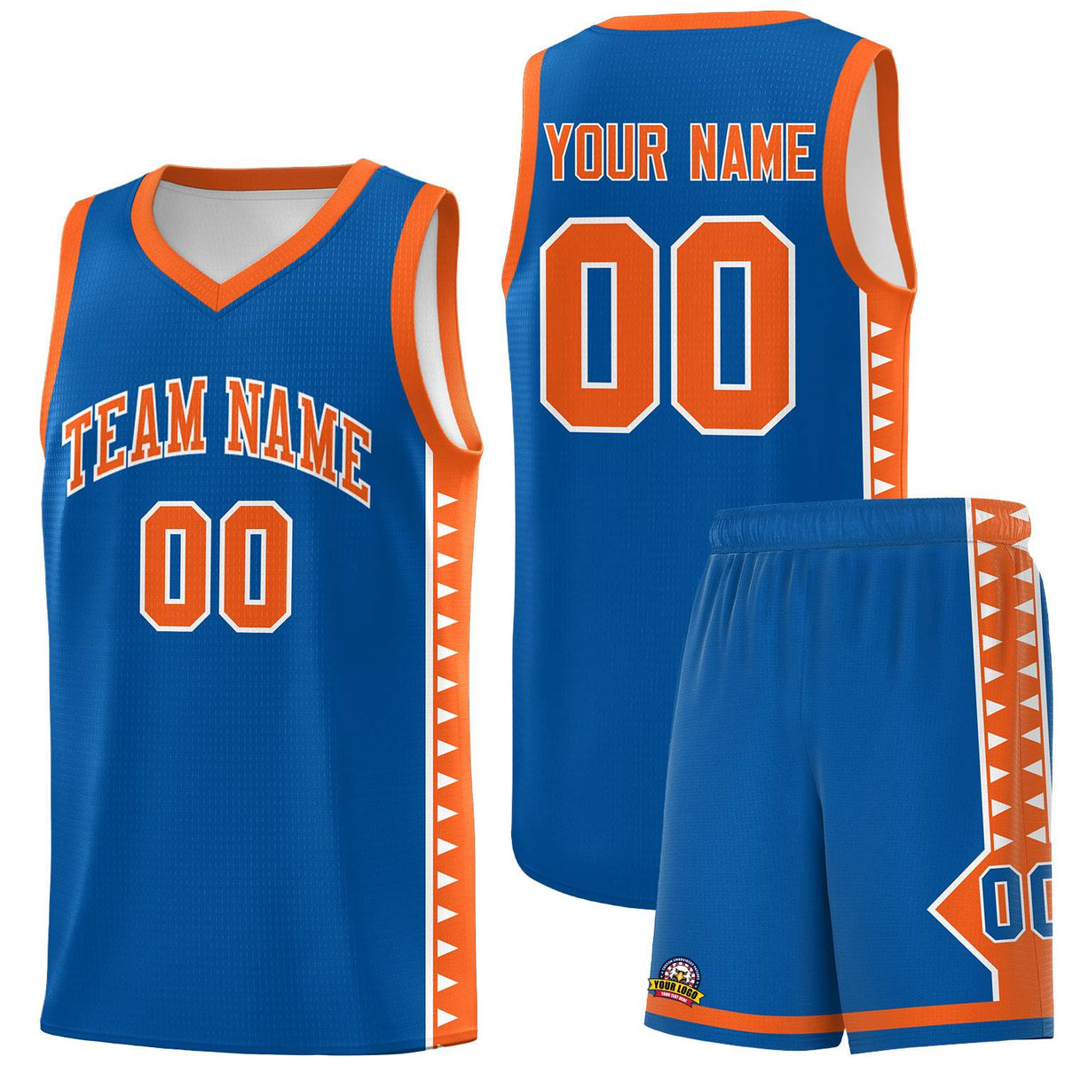 Custom Royal Orange Basketball Kits With Side Zigzag Pattern