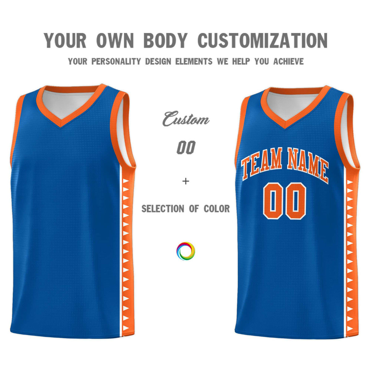 Custom Royal Orange Basketball Kits With Side Zigzag Pattern